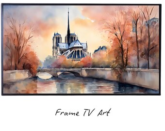 Notre Dame Art for Samsung Frame TV | Cathedral Decor for Frame TV | Paris Scene Watercolor Design for Home Display