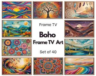 Boho Wall Art for Frame TV – Maximalist, Whimsical, Abstract Original Paintings – Folk Art Style Frame TV Art Bundle 4K 8K