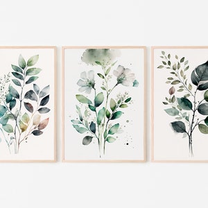 Botanical Print Set of 3. Watercolor Gallery Wall Art. Floral Printable Line Art. Wild Flowers Bouquet Art. Minimal Boho Floral Prints. #4