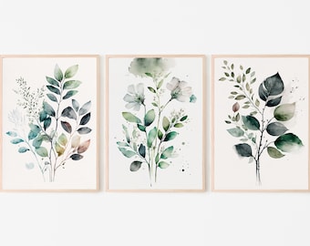 Botanical Print Set of 3. Watercolor Gallery Wall Art. Floral Printable Line Art. Wild Flowers Bouquet Art. Minimal Boho Floral Prints. #4