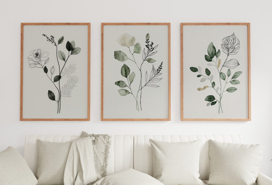 Botanical Print Set of 3. Sage Green Gallery Wall Art. Boho Wild ...