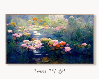 Samsung Frame TV Art 4K Flowers & Pond Monet Inspired Digital Painting. Instant Download Landscape Wall Art for Frame TV. Botanical Wall Art