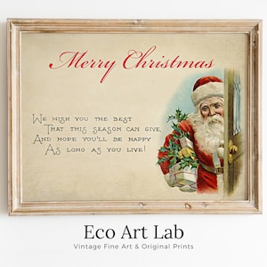 Christmas Greetings Vintage Postcard With Santa Claus. Retro Christmas Print. Printable Wall Art. Instant Download Christmas Art Print.