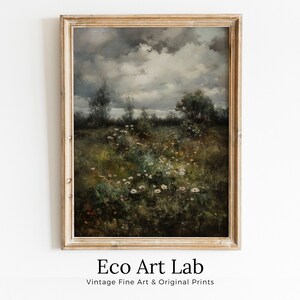 Vintage Landscape Art Print | Wildflower Field PRINTABLE Art | Digital Download | Floral Country Field Wall Art | Landscape Oil Painting