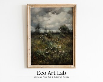 Vintage Landscape Art Print | Wildflower Field PRINTABLE Art | Digital Download | Floral Country Field Wall Art | Landscape Oil Painting