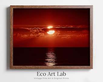 Red Sunset Wall Art Print. Instant Download Boho Abstract Sunset Poster. Digital Sunset Painting Abstract Wall Art. Coastal Landscape Art