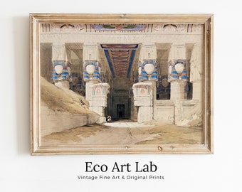 Ancient Egyptian Wall Art. Dendera Egyptian Temple Exterior. Egyptian Hieroglyphics Printable Vintage Egyptian Architecture Digital Download