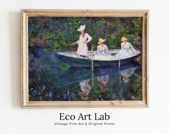 Boat in Giverny Vintage Claude Monet Oil Painting. Impressionist Landscape Print. Classic Famous Monet Print. PRINTABLE Digital Download