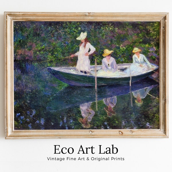 Affiche Vintage 'Barque à Giverny' de Claude Monet : Tableau de Paysage, Peinture sur Toile, Art Mural et Décoration