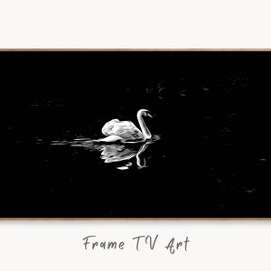Swan in Dark Waters Frame TV Art, Digital Download, Digital Art for Tv, Black and White Frame TV Art, Swan Painting