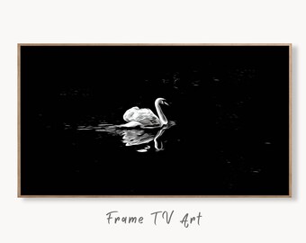 Swan in Dark Waters Frame TV Art, Digital Download, Digital Art for Tv, Black and White Frame TV Art, Swan Painting