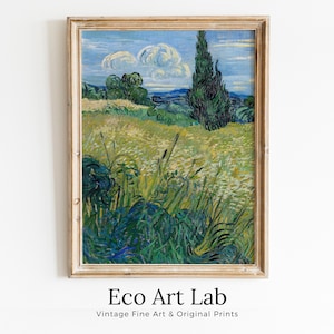 Famous Vincent van Gogh Green Wheat Field with Cypress Printable Art Print. Instant Download van Gogh Print Vintage Art Landscape Painting.