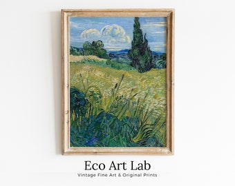 Famous Vincent van Gogh Green Wheat Field with Cypress Printable Art Print. Instant Download van Gogh Print Vintage Art Landscape Painting.