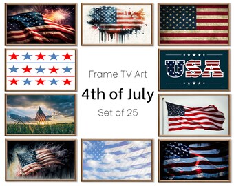 Set of 25 Samsung Frame TV 4K Art. Independence Day 4th of July Decor. Patriotic USA American Flags Art Set. Instant Download Frame TV Art