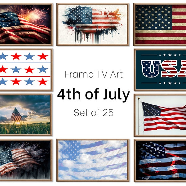 Set of 25 Samsung Frame TV 4K Art. Independence Day 4th of July Decor. Patriotic USA American Flags Art Set. Instant Download Frame TV Art