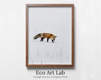 Fox in Snow Wall Art Animal Print. Instant Download Printable Wall Art, Fox Minimalist Wall Decor. Nursery Wall Art Fox Digital Painting