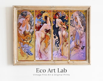 Alphonse Mucha Print Art Nouveau Poster. Vintage Painting Famous Art Print. Seasons Women Illustration. Printable Wall Art