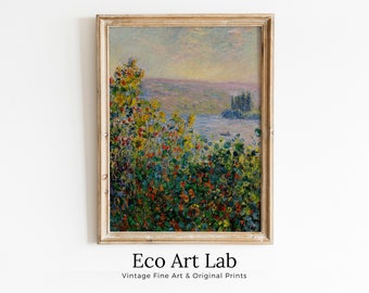 Claude Monet Famous Painting. Flower Beds at Vétheuil. Instant Download Vintage Decor. Monet Landscape Printable Wall Art. Vintage Decor