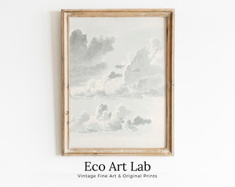 Vintage Cloud Painting Digital Print. Printable Downloadable Art. Antique Cloud Artwork Vintage Landscape. Neutral Wall Decor. Sky Landscape