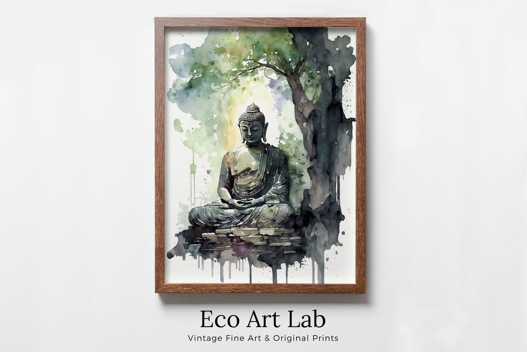 Buddha Under Tree. Zen Wall Art. PRINTABLE Wall Art. Watercolor Print ...