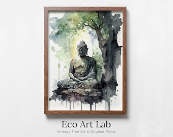 Buddha Under Tree. Zen Wall Art. PRINTABLE Wall Art. Watercolor Print. Buddhism Art. Instant Download Spiritual Wall Art. Asian Wall Art. #5