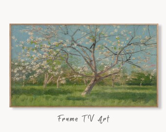 Samsung Frame TV Art 4K Vintage Spring Landscape Painting. Instant Download Almond Blossom Landscape Wall Art for Frame TV. Vintage Wall Art