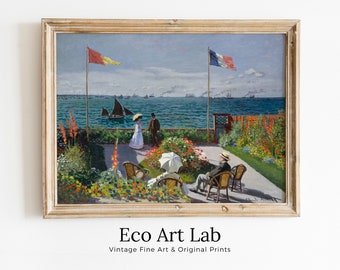 European Garden Landscape Vintage Claude Monet Painting. Impressionist Seascape. Classic Famous Monet Print. PRINTABLE Digital Download.