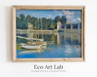Claude Monet Argenteuil Bridge Painting Famous Monet Art. Instant Download Vintage Decor. Monet Landscape Printable Wall Art. Vintage Decor