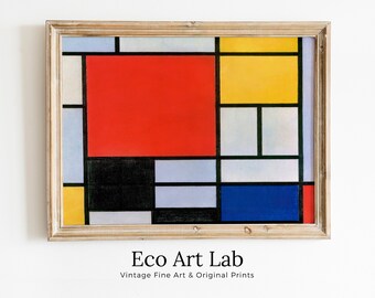Vintage Minimalist Colorful Abstract Painting. Printable Wall Art. Instant Download Piet Geometric Art. Bauhaus Abstract Aesthetic Wall Art