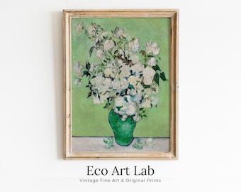 Roses Painting, Famous van Gogh Art Print. Instant Download Printable van Gogh Fine Art. Vintage Still Life White Roses Painting.
