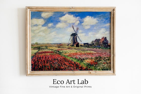 クロード・モネの有名な絵画「風車のあるチューリップ畑