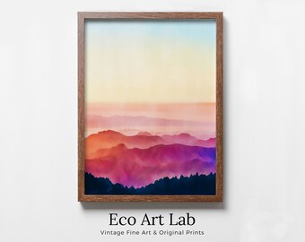 Abstract Wall Evening in the Mountains Art Digital Print. Abstract Print Instant Download Printable Wall Art Sunset Colors Minimalist Poster