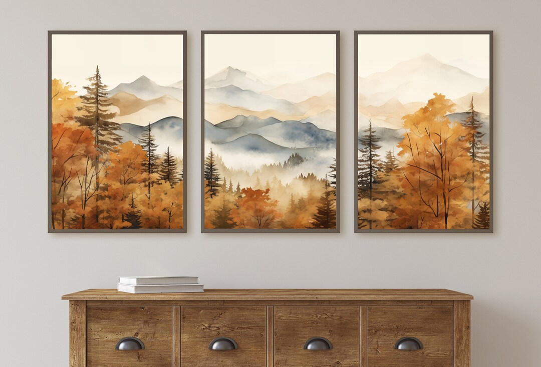 Fall Mountain & Forest 3 Piece Wall Art | Abstract Nature Print ...