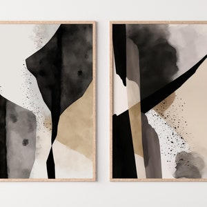 Black & Beige Wall Art. Set of 2 Minimalist Art Prints. Black and White Abstract Poster Set. Neutral Gallery Wall. Contemporary Modern Art