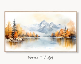 Samsung Frame TV Art 4K Fall Mountain Forest Lake Landscape Painting. Instant Download. Autumn Forest Art for Samsung Frame TV. Art for TV