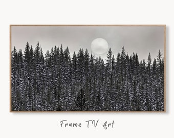 Samsung Frame TV Art 4K Dark Forest & Moon Landscape Nature Wall Art. Instant Download Forest Digital Art. Pine Trees Art for Frame TV
