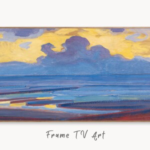 Samsung Frame TV Art 4K Vintage Seascape Painting. Abstract Coastal Ocean Digital TV Art. Minimalist Beach Abstract Landscape for Frame TV