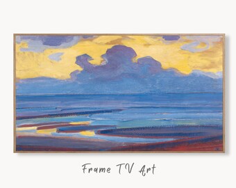 Samsung Frame TV Art 4K Vintage Seascape Painting. Abstract Coastal Ocean Digital TV Art. Minimalist Beach Abstract Landscape for Frame TV