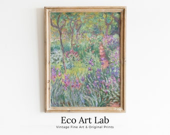 Famous Claude Monet Painting Garden with Irises. Instant Download Vintage Decor. Monet Botanical Printable Wall Art. Vintage Floral Decor