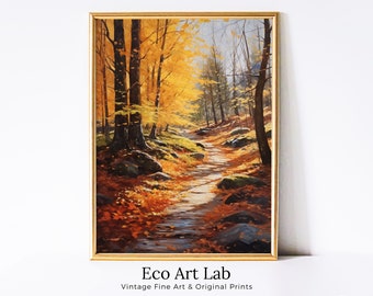 Forest Trail in the Fall Printable Landscape Painting. Instant Download Autumn Art. Nature Print. Vertical Wall Art.  Home or Office Decor