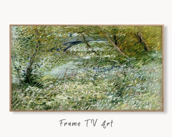 Samsung Frame TV Art 4K River Bank in Springtime Famous Painting by Vincent van Gogh. Instant Download van Gogh Landscape for the Frame TV
