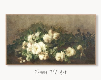 Samsung Frame TV Art Vintage Flowers Painting. Still Life Roses Neutral Watercolor Painting Digital Download. Antique Floral Botanical Art