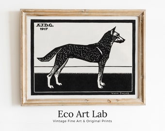 Standing Dog Painting Vintage Art Nouveau Print Wall Art. Instant Download Dog Poster Julie De Graag Printable Wall Art. Art Nouveau Poster