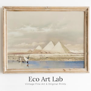 Ancient Egyptian Wall Art. Pyramids from the Nile Vintage Landscape. Egyptian Art Print. Printable Art Vintage Egyptian Art Digital Download