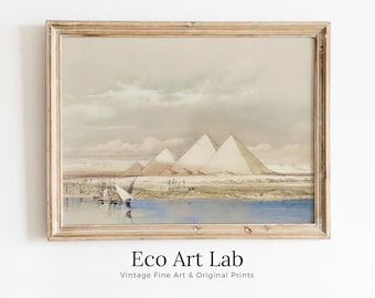 Ancient Egyptian Wall Art. Pyramids from the Nile Vintage Landscape. Egyptian Art Print. Printable Art Vintage Egyptian Art Digital Download