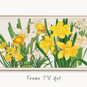 Samsung Frame TV Art 4K Gelbe Narzisse Blumen Vintage Japanische Kunst. Sofort Download Antike japanische Kunst für Frame TV. Vintage Kunst