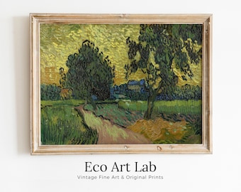Vincent van Gogh Landscape at Twilight. Printable Famous Art Print. Instant Download van Gogh Print. Vintage Art. Country Landscape Painting