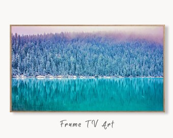 Mountain Lake Landscape Frame TV Art. Winter Art, Digital Download, Digital Art for Tv, Winter Digital Art Frame TV Art