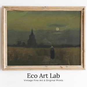 Rustic Moody Vintage Landscape Painting. Vincent van Gogh The old Tower in the Fields Famous Painting. Printable Wall Art. Digital Download