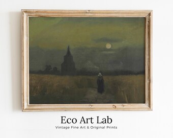 Rustic Moody Vintage Landscape Painting. Vincent van Gogh The old Tower in the Fields Famous Painting. Printable Wall Art. Digital Download